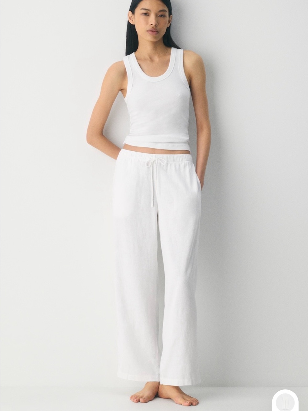 Aritzia White Drawstring Wide-Leg Linen Blend Pants 2XS NWOT